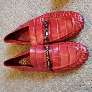 Red snakeskin loafer